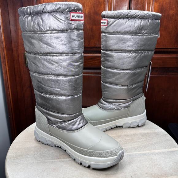 Hunter Women Metallic Snow Boot Size 10 Tall Winter Boots Silver Hail Grey New - Picture 5 of 16